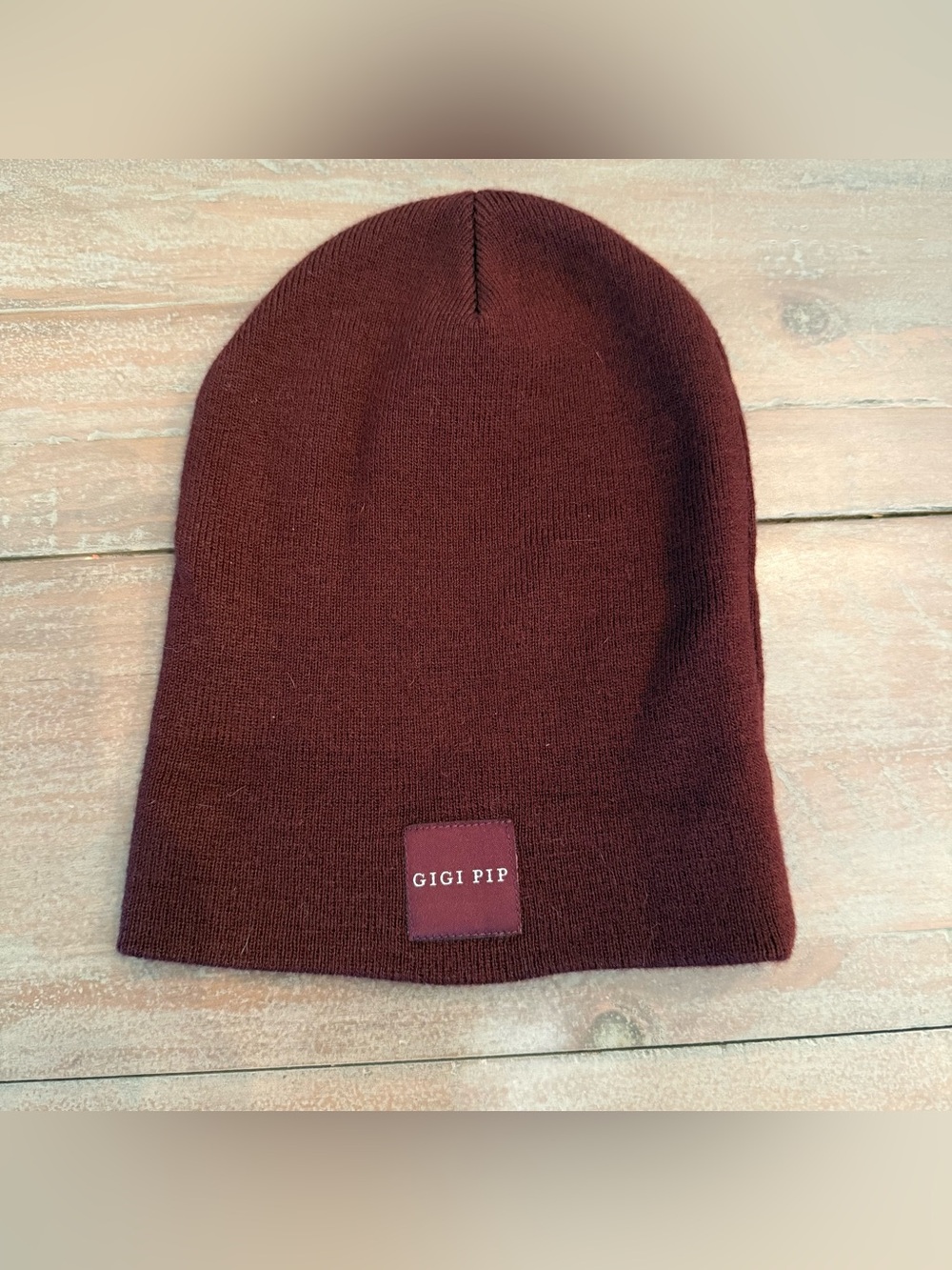Gigi Pip Marsh Waffle Knit Beanie Maroon Burgundy Preowned